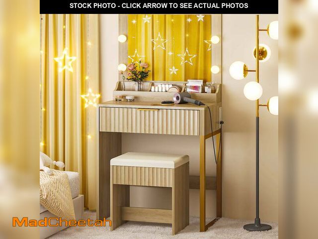 Lot 74-13045674 - (MISSING HARDWARE) Ktaxon Flutted Makeup Vanity Table 8 LED Lights, Dressing Desk with Charging Stat...