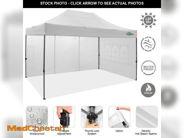 Lot 74-12408959 - COBIZI 10x15ft Pop up Canopy, Easy up Heavy Duty Canopy Tent with 4 Removable Sidewalls,White - UNUS...