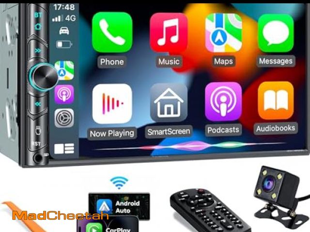 Lot 74-12333072 - Upgrade Wireless Double Din Car Stereo with Carplay, Android Auto, Bluetooth, 4-Channel RCA, High Po...