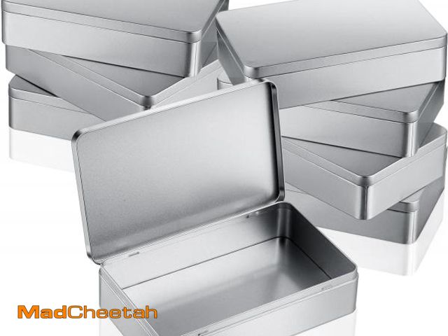 Lot 74-12327445 - Hotop 4 Pack 8.5 by 5.3 by 1.9 Inch Silver Rectangular Empty Tin Box Containers, Gift, Jewelery and ...