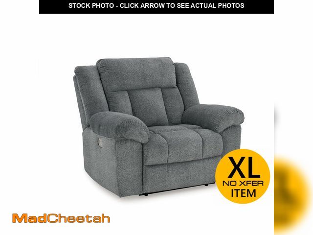 Lot 74-12784675 - Signature Design by Ashley Tip-Off Power Recliner with Adjustable Headrest, Attached Cushions, Fabri...