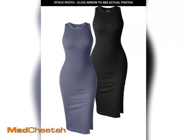 Lot 74-12369565 - OQQ Women's 2 Piece Dress Sexy Ribbed Halter Neck Fashion Split Tank Tops Dresses Black Grey Blue, M...