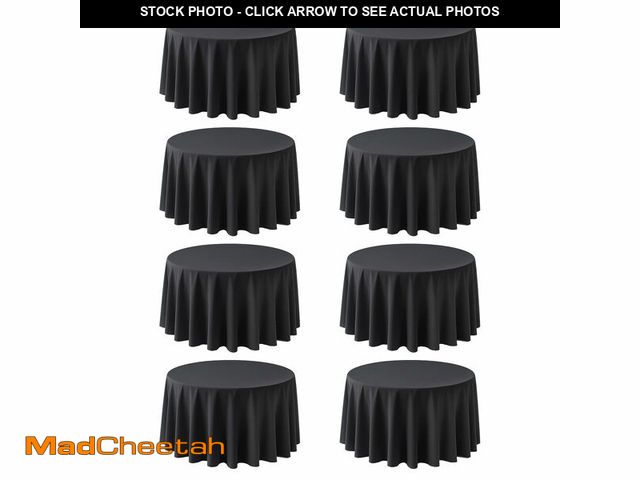Lot 74-14064034 - RestfulGlow 8 Pack Round Tablecloth 90 Inch Black Table Cloth for Round Tables, Washable Polyester T...