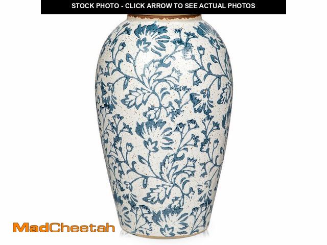 Lot 74-14332368 - Ceramic Vintage Vase, 9.8" Rustic Blue and White Chinoiserie Floral Vase for Home Decors, Handcrafte...
