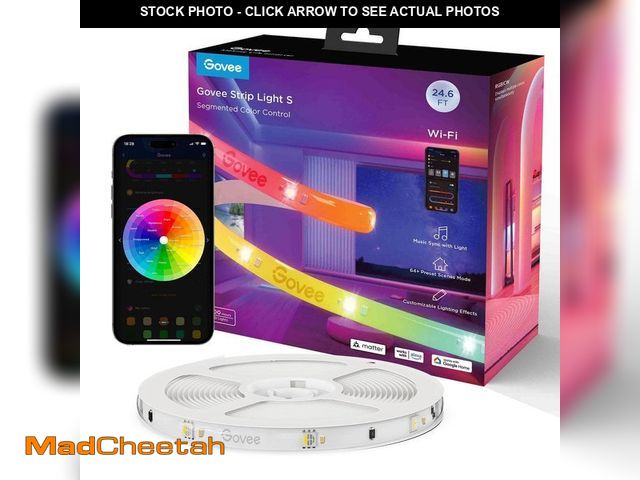 Lot 74-14113436 - Govee RGBICW 24.6 ft. Smart Plug-in Dimmable Uncuttable Color-Changing Integrated LED Strip Light (1...