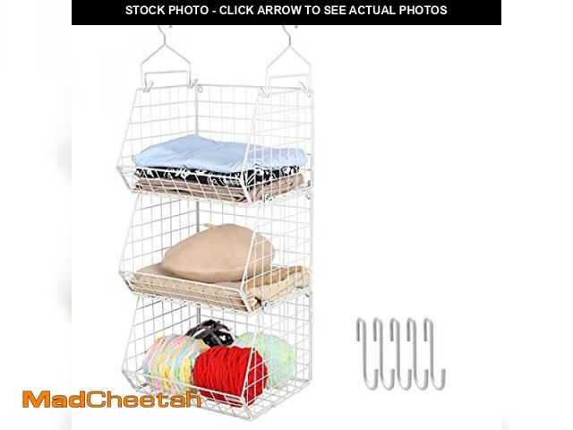Lot 74-12126161 - X-cosrack 3 Tier Foldable Closet Organizer, Clothes Shelves with 5 S Hooks, Wall Mount&amp;Cabinet W...