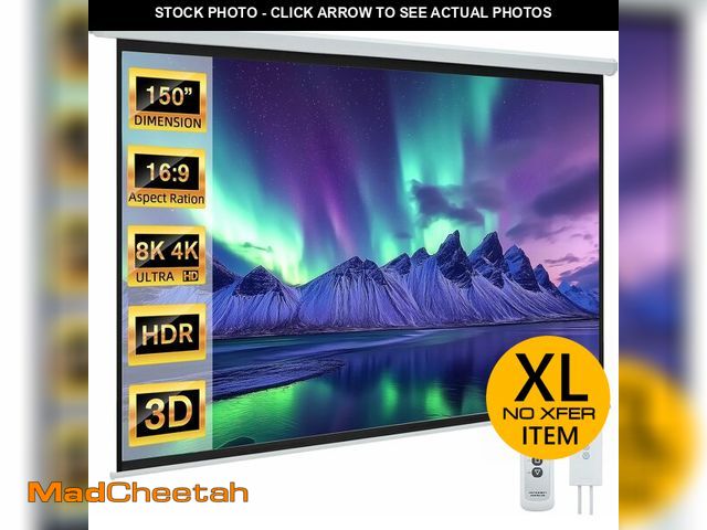 Lot 74-13075314 - YODOLLA 150" Projector Screen Motorized 16:9, 4K HD Pull Down Retractable Projection Screens Electri...