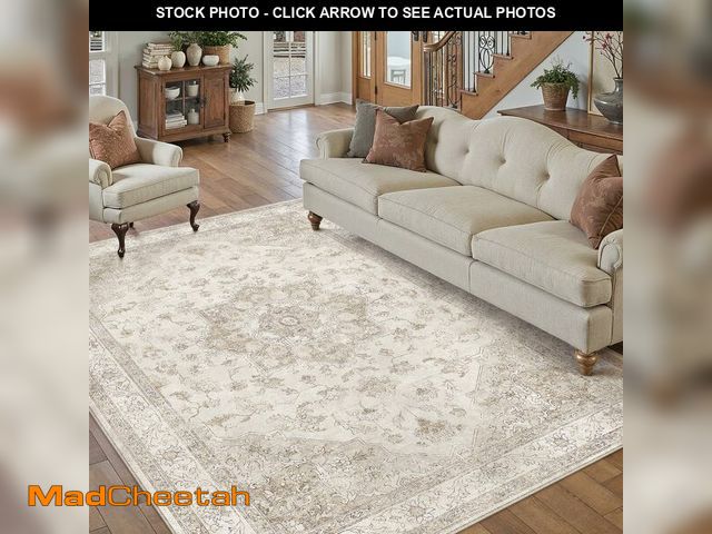 Lot 74-13455003 - PureCozy Beige Area Rug 5x8 Washable Living Room Carpet Vintage Non Slip Soft Bedroom Indoor Office ...