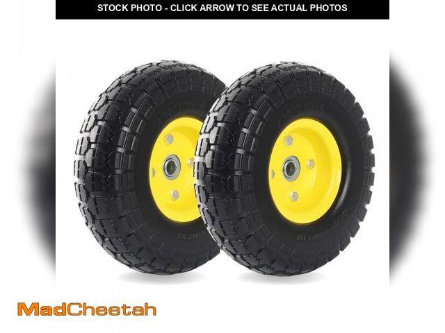 Lot 74-12301995 - (2-Pack) 10-Inch Solid Rubber Tire Wheels - Replacement 4.10/3.50-4" Tires and Wheels Flat Free with...