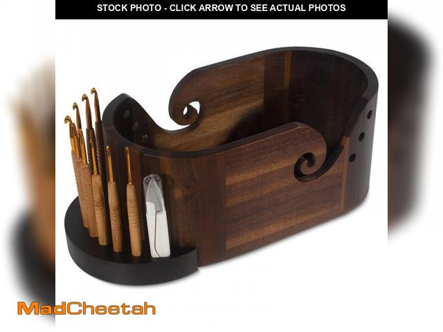 Lot 74-12444470 - Wooden Yarn Bowl, Craft Knitting Yarn Bowls for Crocheting w/9pcs Knitting Hooks, Sewing Scissors &a...