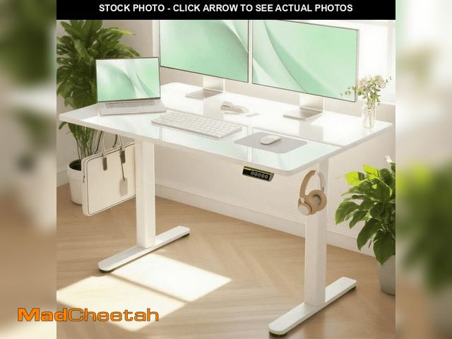 Lot 74-12512961 - INNOVAR Glass Standing Desk, 48x24 inch White Standing Desk Adjustable Height Electric Stand up Quic...