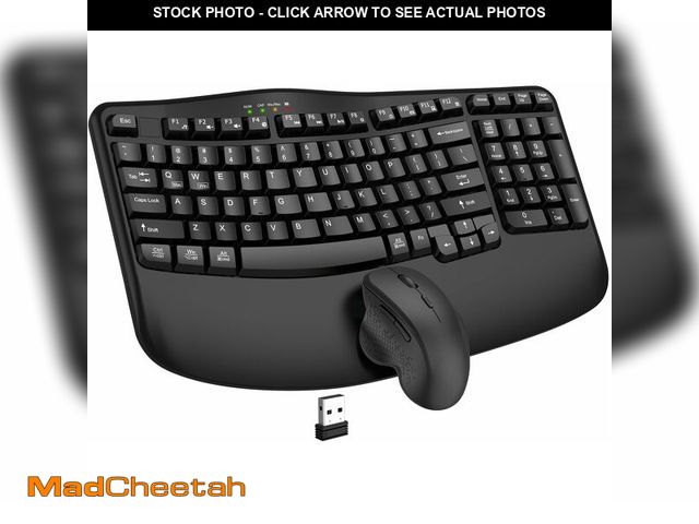 Lot 74-13631913 - Wireless Keyboard and Mouse Combo, 2.4G Wave Keys Ergonomic Keyboard with Wrist Rest and 3 Level DPI...