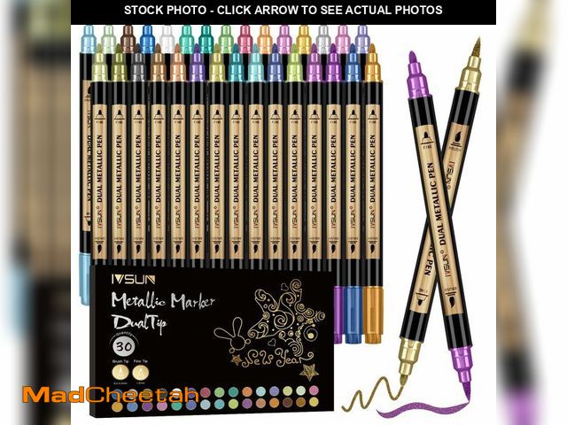 Lot 74-12703514 - Metallic Marker Pens, 30 Colors Dual Tip Acrylic Paint Pens for Black Paper, Scrapbooking, Photo Alb...