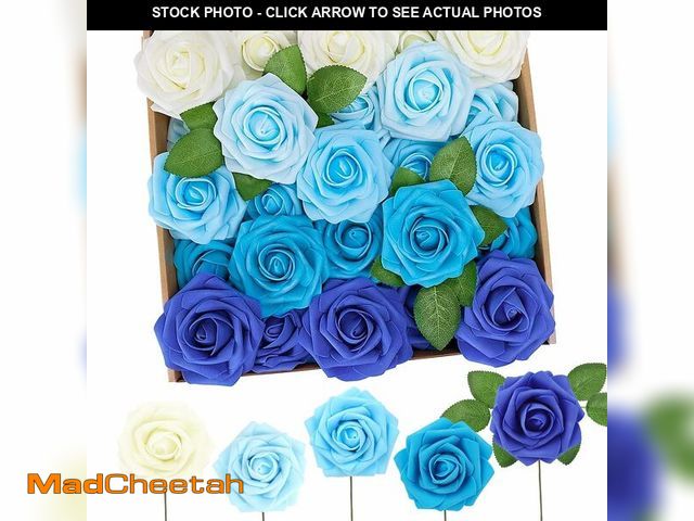 Lot 74-14211685 - N&amp;T NIETING Blue Roses Artificial Flowers, 50pcs Real Touch Fake Flowers Rose Perfect for DIY We...