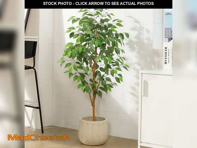 Lot 74-13815203 - 4FT Artificial Ficus Tree with Natural Wood Trunk and Lifelike Leaves, Silk Fake Potted Tree with Wo...