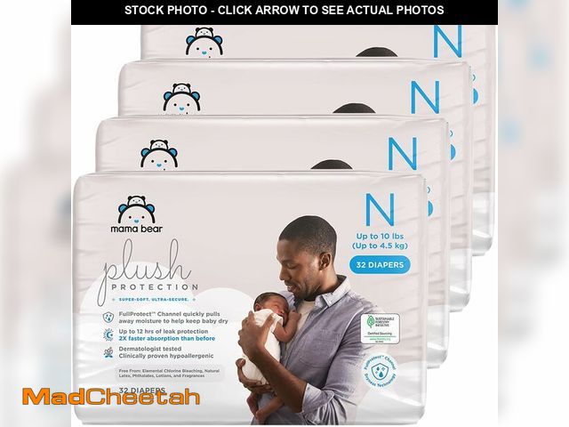 Lot 74-14581705 - Brand - Mama Bear Plush Protection Diapers, Keeps Baby Dry, Leakproof, Skin Safe, Size Newborn, Hypo...