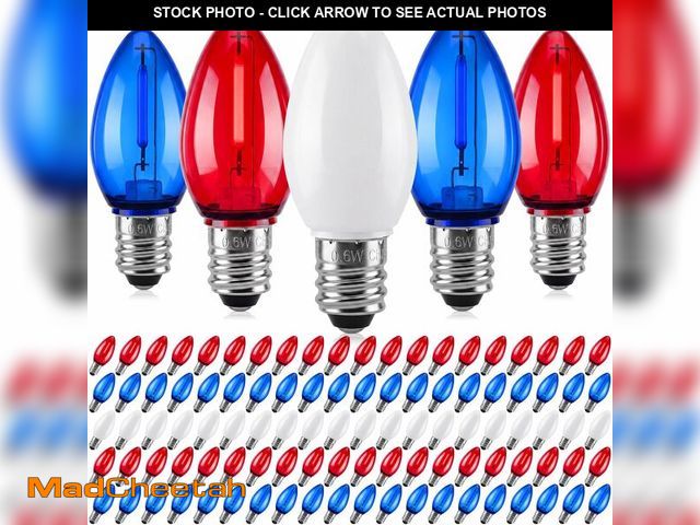 Lot 74-14267428 - Ganeen 100 Pcs July 4th Light Bulbs Red and Blue C7 E12 LED Lights Plastic Independence Bulbs Colorf...