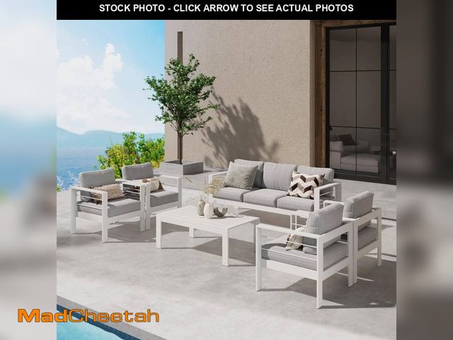 Lot 74-13056830 - SUNVIVI White 6-Piece Aluminum Patio Conversation Set with Light Grey Cushions - UNUSED
