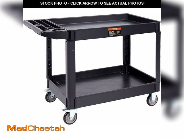 Lot 74-13331844 - VEVOR Utility Service Cart, 2 Shelf 550LBS Heavy Duty Plastic Rolling Utility Cart with 360 degree S...