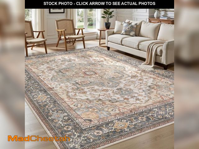 Lot 74-12490692 - UERMEI 10'x14' Washable Area Rugs for Living Room, Vintage Floral Boho Printed Carpet, Non Slip Indo...