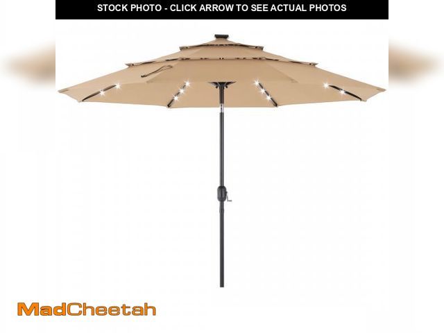 Lot 74-12480622 - edx 10ft 3-Tier Solar LED Patio Umbrella with Tilt Adjustment and UV-Resistant Polyester Fabric, Out...