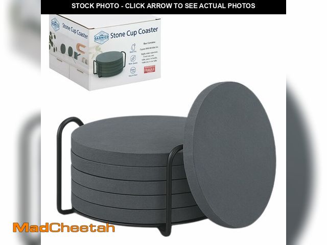 Lot 74-12700980 - GABNICO Home Stone Coaster Set of 6 - Stone Coasters with Absorbent Diatomaceous Earth for Instant D...