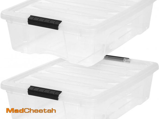 Lot 74-12508463 - IRIS USA 27 Qt Stackable Plastic Storage Bins with Lids, 2 Pack - BPA-Free, Made in USA - Discreet O...