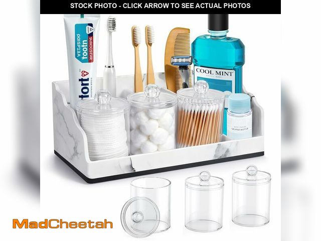 Lot 74-13631115 - TuCao Bathroom Counter Organizer with 3PCS Qtip Holder, Marble Toothbrush Holders for Bathrooms, Bat...