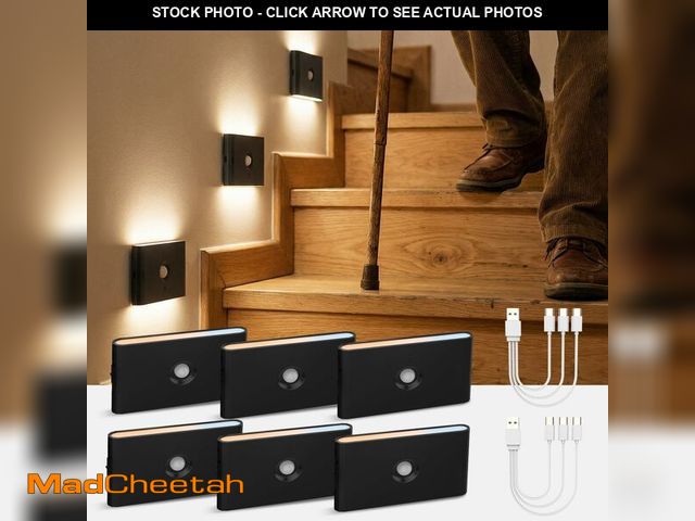 Lot 74-13576583 - wowatt 6 Packs Rechargeable Motion Sensor Stair Light Black (Magnetic Mounting Design)(Sensor Modes ...