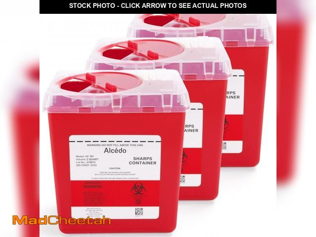 Lot 74-12110955 - Alcedo Sharps Container for Home and Professional Use 2 Quart (3-Pack), Biohazard Needle and Syringe...
