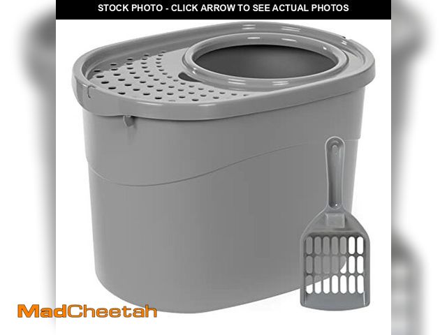 Lot 74-12759879 - Basics Large Cat Litter Box with High Sides, Top Entry, Includes Scoop, 20.5 x 14.75 x 14.38 inches,...