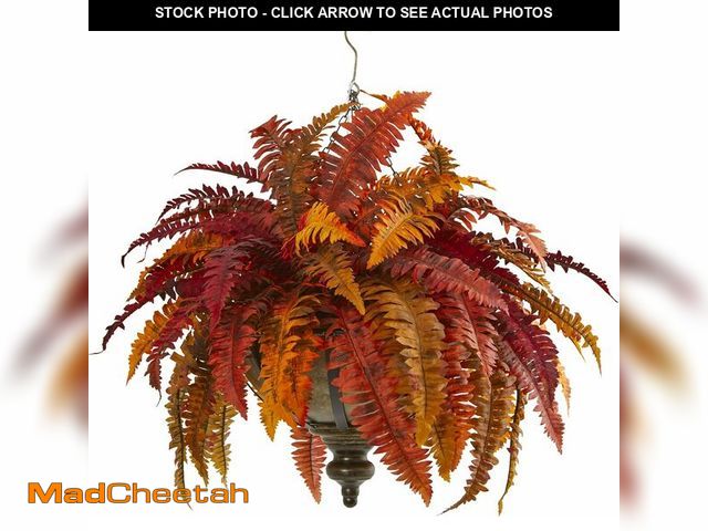 Lot 74-12828030 - Nearly Natural 28in. Autumn Boston Fern Artificial Plant in Hanging Metal Bowl - UNUSED