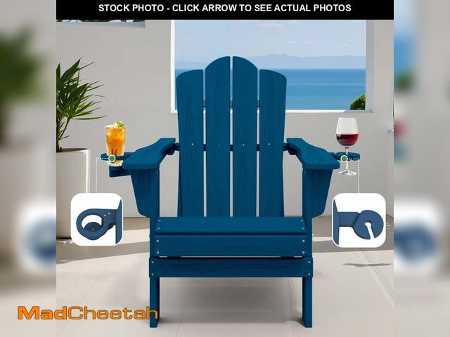 Lot 74-12766871 - JUSTLET Outdoor Patio Folding HDPE Resin Adirondack Chair with Double Cup Holder, Dark Blue - UNUSED