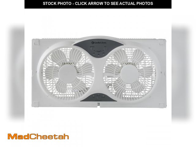 Lot 74-12173875 - Comfort Zone 9  3-Speed Reversible Twin Window Fan with Remote Control  White - UNUSED