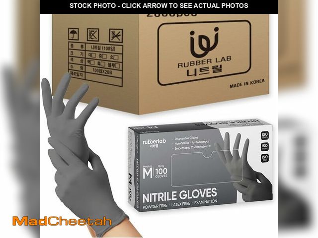 Lot 74-12762371 - RUBBERLAB The Only Made in Korea Disposable nitrile gloves, Gray, Medium size, Pack of 2000, latex-f...