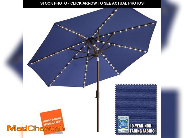 Lot 74-12241822 - EliteShade USA 10-Year-Non-Fading Solar 9ft Market Umbrella with 80 LED Lights Patio Umbrellas Outdo...