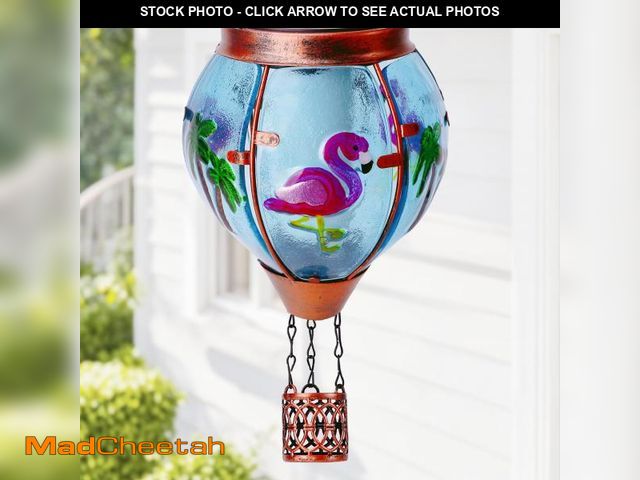 Lot 74-11549896 - Flamingo Solar Hot Air Balloon Lantern, Outdoor Decor with Flame Lights Waterproof, Hanging Lights f...