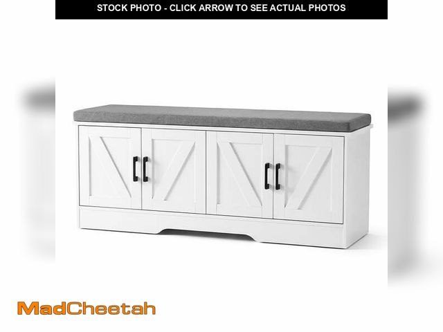 Lot 74-14086584 - (MISSING HARDWARE,CUSHION) CONCETTA 47 Inch Width White Storage Bench, Padded Seat Entryway Shoe Ben...