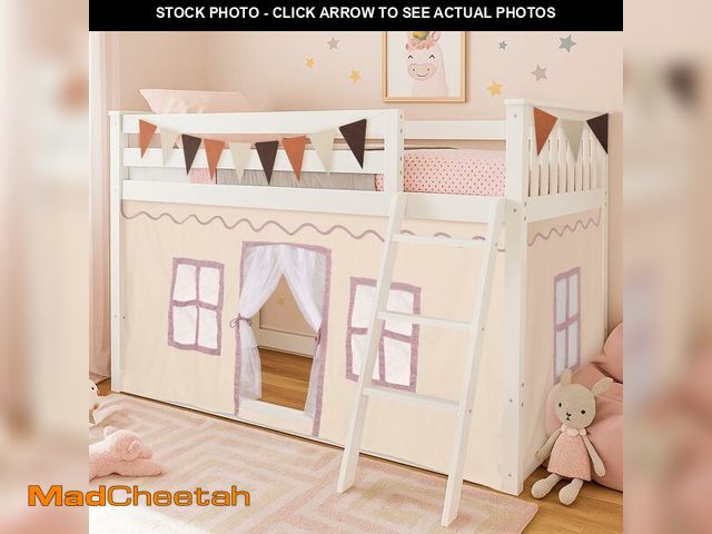 Lot 74-14378788 - Breling 3 Panel Bunk Bed Curtains for Bottom Loft Bed Tent Set with Felt Flag Double-Layer Twin Bunk...