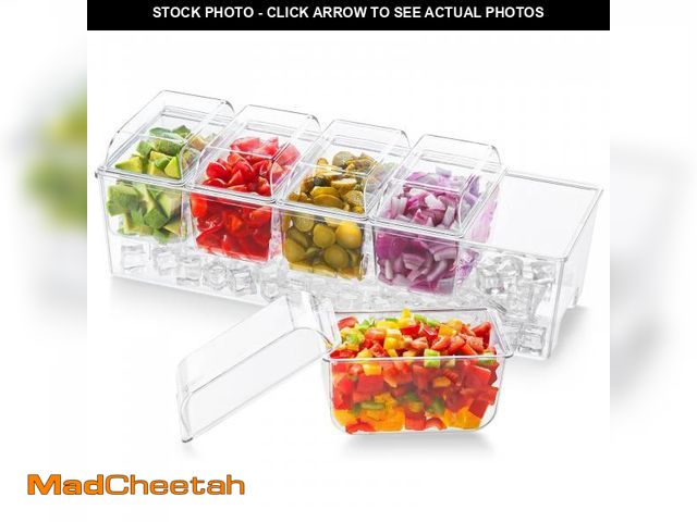 Lot 74-12309356 - Lifewit Ice Chilled Condiment Caddy with 5 Containers(2.5 cup), Condiment Server with Separate Lids,...