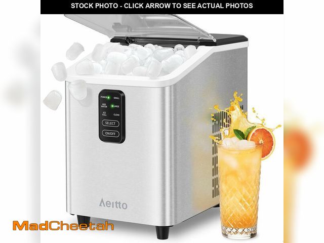 Lot 74-13239787 - Aeitto Ice Maker Countertop 26lbs/24H, Ice Machine 8 Ice Cubes Ready in 6 Mins, 2 Sizes of Bullet Ic...