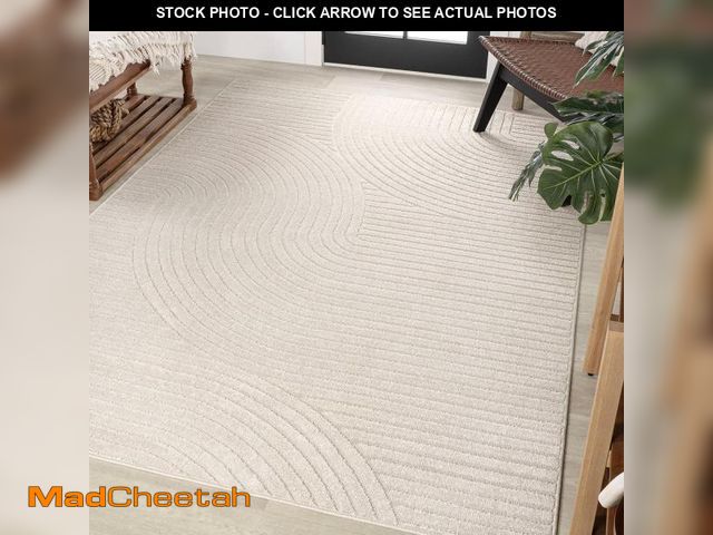 Lot 74-12366089 - JONATHAN Y Hallie High-Low Curve Ivory/Cream Indoor/Outdoor Area Rug, 5x8, Minimalist, Pet Friendly,...