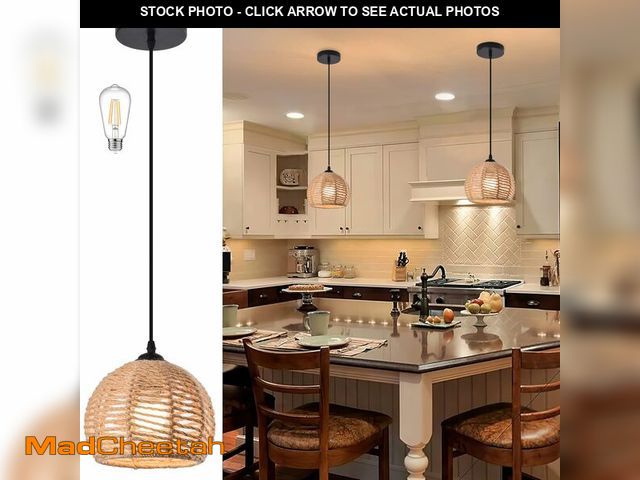 Lot 74-14264786 - AyshwillDec Woven Pendant Light Boho Chandelier Dome Rustic Farmhouse Chandelier Hemp Rope Light Rat...