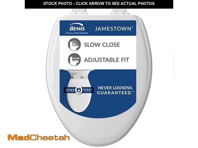 Lot 74-14278565 - BEMIS Jamestown Elongated Soft Close with Adjustability Never Loosens Enameled Wood Toilet Seat in W...