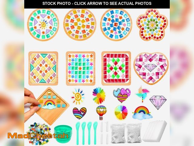 Lot 74-13721559 - Wulqiiy 8 Sets DIY Mosaic Coaster Kit Ã¢â¬â Mixed Color Glass Mosaic Tiles for Crafts with Wooden...