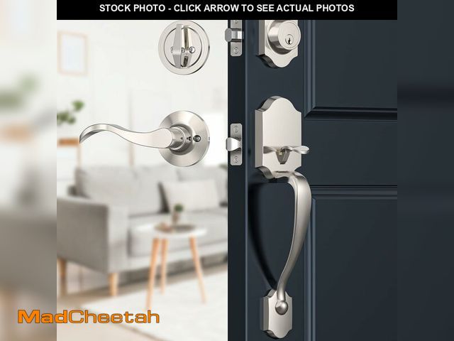 Lot 74-13541034 - Brightify Satin Nickel Front Door Lock Set, Entry Door Handle Set with Deadbolt, Exterior Door Handl...