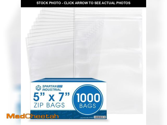 Lot 74-12442557 - Spartan Industrial - 5Ã¢â¬Â X 7Ã¢â¬Â (1000 Count) 2 Mil Clear Reclosable Zip Plastic Poly Bags w...