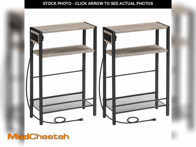 Lot 74-13544060 - HOOBRO Small Narrow Side Table with Charging Station Set of 2, Skinny End Table for Small Spaces, Sl...