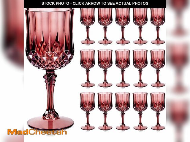 Lot 74-13541500 - Ciaell 24PCS Burgundy Plastic Wine Glasses - 7 Oz Plastic Goblets for Party - Burgundy Vintage Drink...