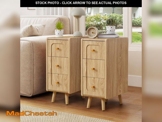 Lot 74-14306070 - ATHMILE Round Corner Natural Set 3 Drawers 15.74 in. W Nightstand - UNUSED